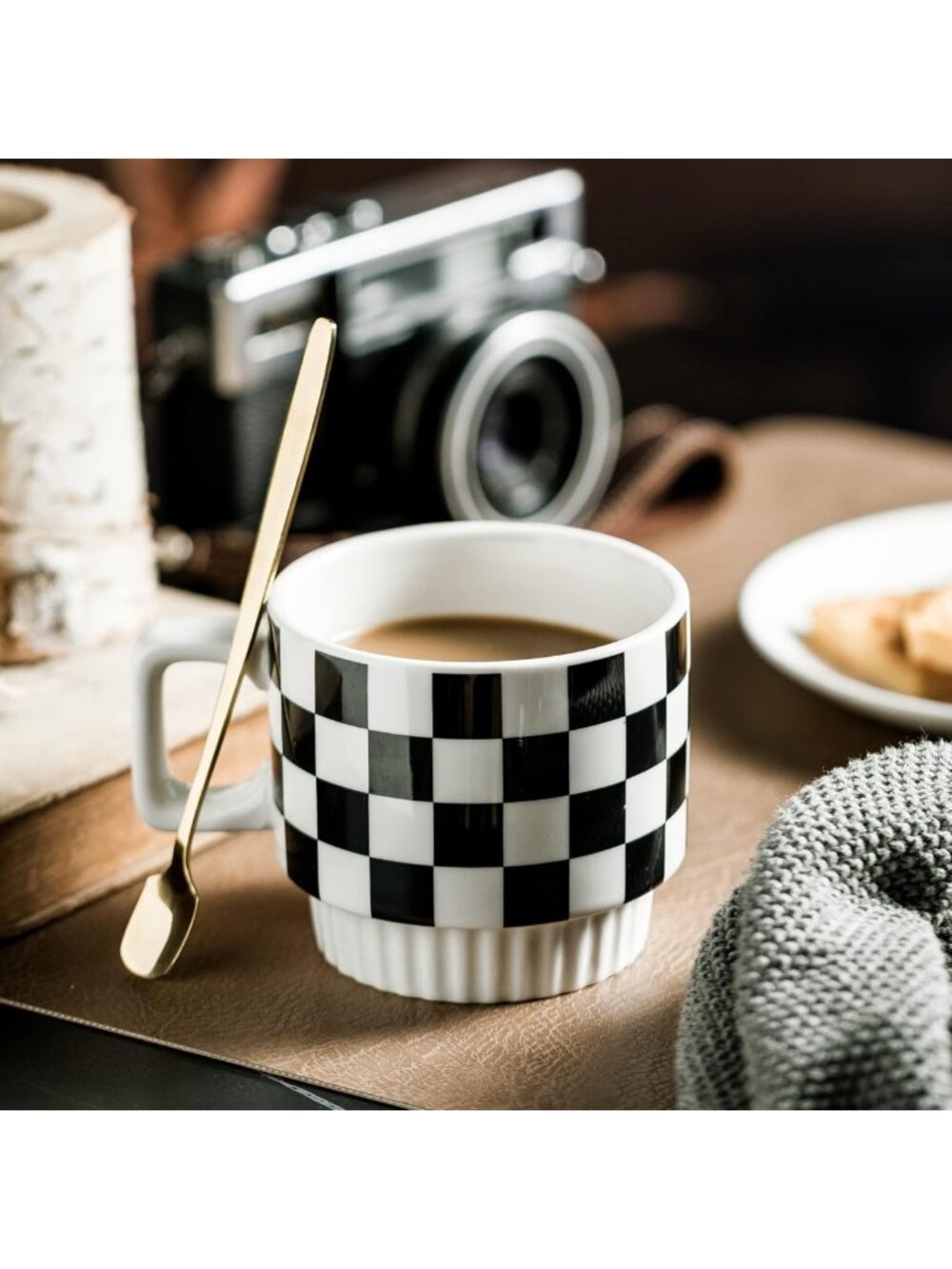 4-Piece Stackable Coffee Mug Set with Rack & Spoons - Space-Saving Design - Picture 8 of 9